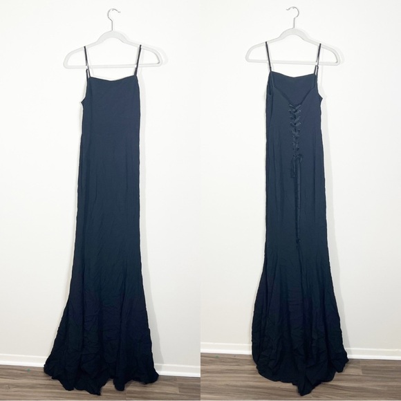 Reformation Dahlia Black Lace Up Back Maxi Dress Floor Length Size 2 - Picture 3 of 6